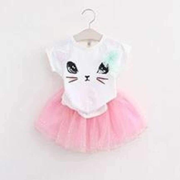 Planet Gates AZ236 white / 2T Girls Dress  Brand Kids Clothes White Cartoon Short Sleeve T-Shirt+Veil Dress 2Pcs baby girl clothes for 2-6Y