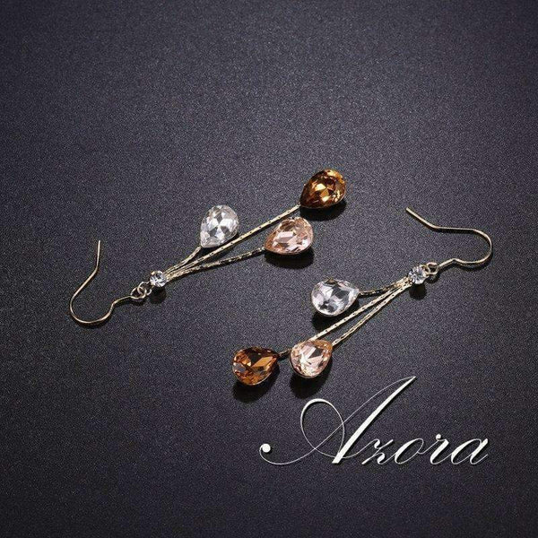 Planet Gates AZORA Korean Three Water Drop Dangle Earrings Multicolor Austrian Crystals Luxury Wedding Earing for Brides TE0348