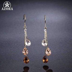 Planet Gates AZORA Korean Three Water Drop Dangle Earrings Multicolor Austrian Crystals Luxury Wedding Earing for Brides TE0348