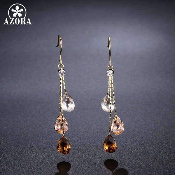 Planet Gates AZORA Korean Three Water Drop Dangle Earrings Multicolor Austrian Crystals Luxury Wedding Earing for Brides TE0348