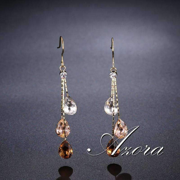 Planet Gates AZORA Korean Three Water Drop Dangle Earrings Multicolor Austrian Crystals Luxury Wedding Earing for Brides TE0348