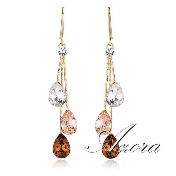 Planet Gates AZORA Korean Three Water Drop Dangle Earrings Multicolor Austrian Crystals Luxury Wedding Earing for Brides TE0348