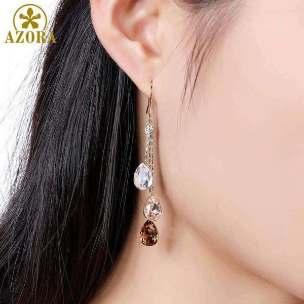 Planet Gates AZORA Korean Three Water Drop Dangle Earrings Multicolor Austrian Crystals Luxury Wedding Earing for Brides TE0348