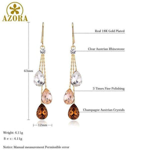 Planet Gates AZORA Korean Three Water Drop Dangle Earrings Multicolor Austrian Crystals Luxury Wedding Earing for Brides TE0348