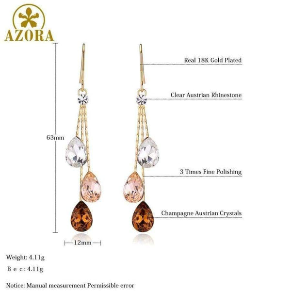 Planet Gates AZORA Korean Three Water Drop Dangle Earrings Multicolor Austrian Crystals Luxury Wedding Earing for Brides TE0348