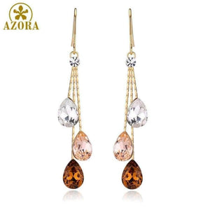 Planet Gates AZORA Korean Three Water Drop Dangle Earrings Multicolor Austrian Crystals Luxury Wedding Earing for Brides TE0348