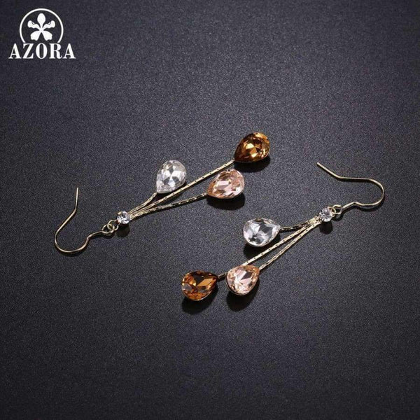 Planet Gates AZORA Korean Three Water Drop Dangle Earrings Multicolor Austrian Crystals Luxury Wedding Earing for Brides TE0348