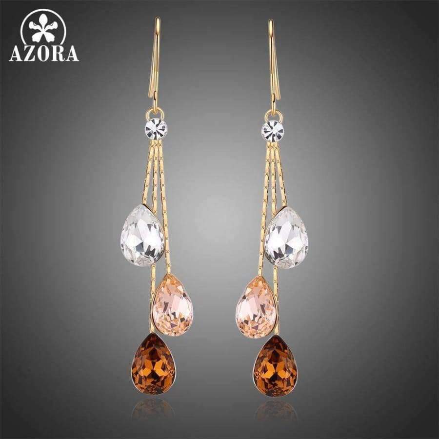Planet Gates AZORA Korean Three Water Drop Dangle Earrings Multicolor Austrian Crystals Luxury Wedding Earing for Brides TE0348