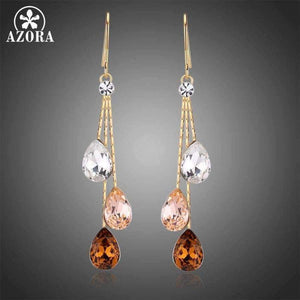 Planet Gates AZORA Korean Three Water Drop Dangle Earrings Multicolor Austrian Crystals Luxury Wedding Earing for Brides TE0348