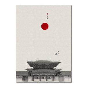 Planet Gates B / 13X18 cm No Framed Classical Architecture Lotus Red Sun Wall Art Canvas Painting Posters And Prints Wall Pictures For Living Room