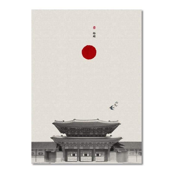 Planet Gates B / 13X18 cm No Framed Classical Architecture Lotus Red Sun Wall Art Canvas Painting Posters And Prints Wall Pictures For Living Room