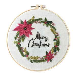 Planet Gates B / 20*20cm Christmas DIY Embroidery Starter Kit With Xmas Themed Pattern Embroidery Hoop Cotton Linen Cloth Thread Needlework Sewing Craft
