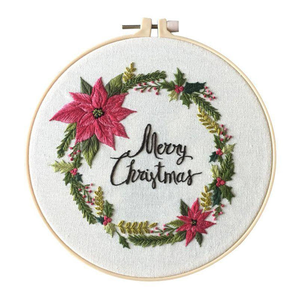 Planet Gates B / 20*20cm Christmas DIY Embroidery Starter Kit With Xmas Themed Pattern Embroidery Hoop Cotton Linen Cloth Thread Needlework Sewing Craft