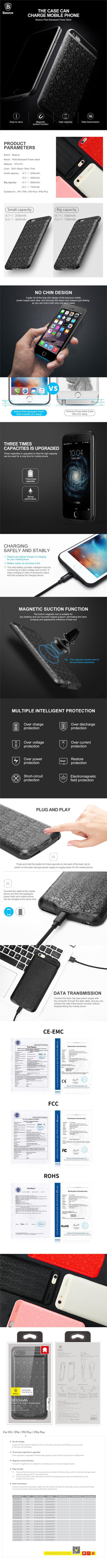 Planet Gates B 2500 For iPhone 6 / China Baseus 5000/7300mAh Battery Case For iPhone 6 Plus 6s Plus Power Bank Charging Case For iPhone 6 s 6s Battery Charger Case Cover