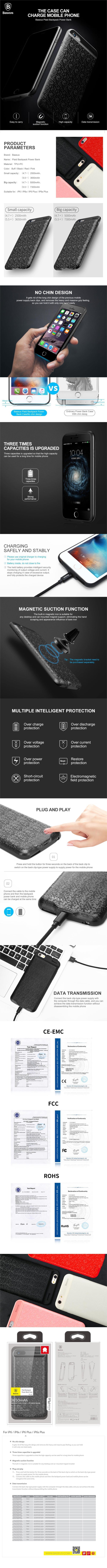 Planet Gates B 2500 For iPhone 6 / China Baseus 5000/7300mAh Battery Case For iPhone 6 Plus 6s Plus Power Bank Charging Case For iPhone 6 s 6s Battery Charger Case Cover