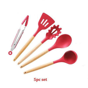 10/11/12/13 PCS Kitchen Utensils Set Red Cooking Utensils Set Silicone Kitchen Tools Gadgets Wooden Spatula Set with Holder box