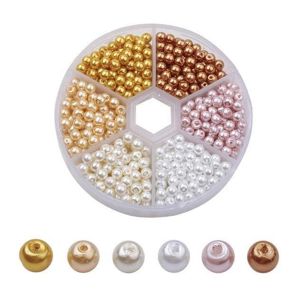 Planet Gates B 650pcs/Box 4mm Pearlized Round Beads Mixed Color Glass Pearl Bead Sets for Jewelry Making DIY necklace bracelet Hole: 1mm