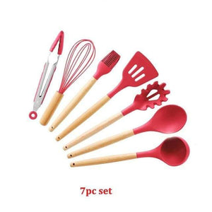 10/11/12/13 PCS Kitchen Utensils Set Red Cooking Utensils Set Silicone Kitchen Tools Gadgets Wooden Spatula Set with Holder box