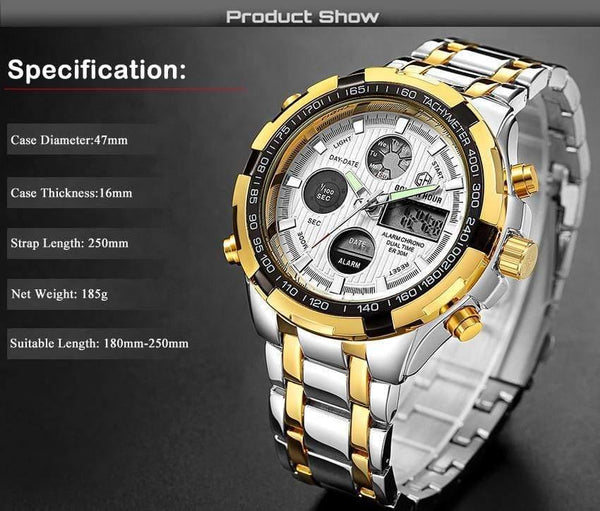 Planet Gates B B Men Watches Fashion Men Quartz Watch Date Week Display Wristwatch Analog Waterproof Male Clock Relogio
