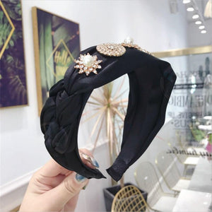 Boutique Hair Accessories Women's Luxury Fabric Gold-rimmed Diamonds Super Flash Middle Knotted Wide-brimmed Headband Hairband