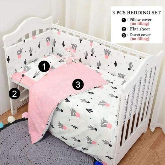 Planet Gates 3pcs/set Cotton Bedding Set, Fashion Cactus/Flamingo/Fox Pattered Cotton Crib Sets(Duvet Cover+ Pillowcase+Flatsheet)