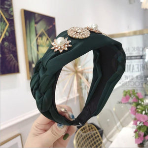 Boutique Hair Accessories Women's Luxury Fabric Gold-rimmed Diamonds Super Flash Middle Knotted Wide-brimmed Headband Hairband