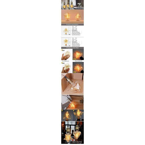 Planet Gates B / E27 Vintage Dekorativní Žárovka E27 220V 40W Hvězda Srdce Žárovka Retro Edison Flame Žárovka Vánoční Vnitřní Pro Bytové Dekorace