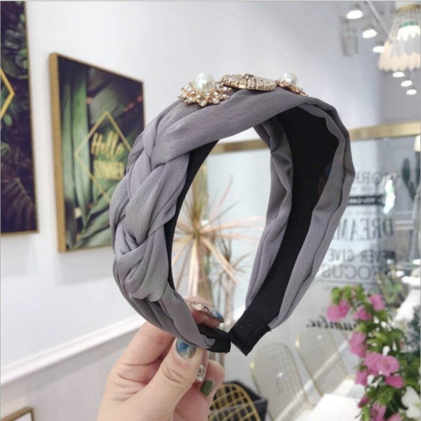 Boutique Hair Accessories Women's Luxury Fabric Gold-rimmed Diamonds Super Flash Middle Knotted Wide-brimmed Headband Hairband