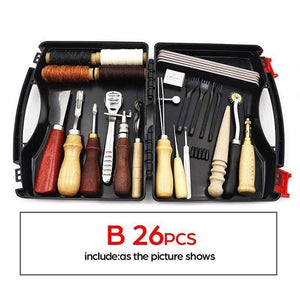 Planet Gates B set 26PCS DIY Professional Leather Craft Tools Kit Hand Sewing Stitching Punch Carving Work Saddle Groover Set Accessories DIY Tool Box