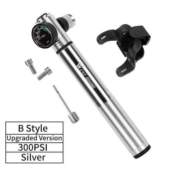 Planet Gates B Silver 300PSI / China Portable Mini Pump for Bicycle Pump Bike Hand Inflator Schrader Presta Valve Adapter Cycling Tire Needle Air Hose