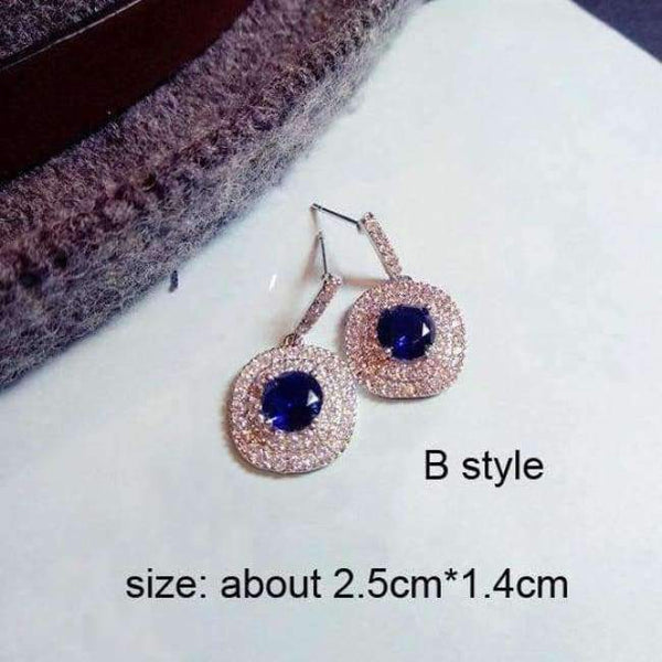 Planet Gates B style / Blue Fashion Vintage Flower Blue Water Drop Earrings Women Crystal Stone Long Tassel Earrings Cubic Zirconia Pearl Women Earrings