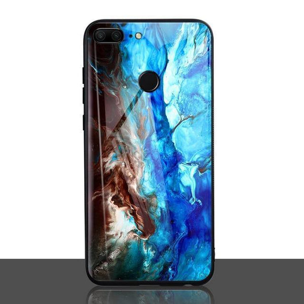 Planet Gates B style / P20 Lite TOMKAS Agate Marble Phone Case for Huawei P20 Lite Case on Honor 9 Lite Soft Edge PC+Glass Back Cover Case on for Huawei P Smart
