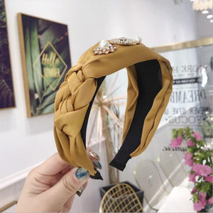 Boutique Hair Accessories Women's Luxury Fabric Gold-rimmed Diamonds Super Flash Middle Knotted Wide-brimmed Headband Hairband