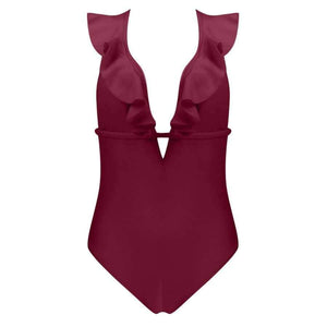 Planet Gates B1899WR / L Swimsuit Women Ruffle Solid Swimwear Sexy Bathing Suit Monokini Backless Swimming Bodysuit maillot de bain femme 2018