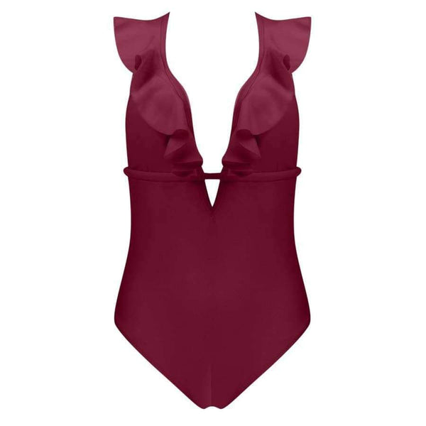 Planet Gates B1899WR / L Swimsuit Women Ruffle Solid Swimwear Sexy Bathing Suit Monokini Backless Swimming Bodysuit maillot de bain femme 2018