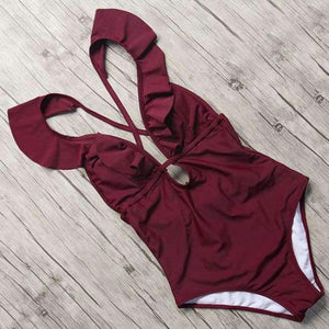 Planet Gates B1899WR / L Swimsuit Women Ruffle Solid Swimwear Sexy Bathing Suit Monokini Backless Swimming Bodysuit maillot de bain femme 2018