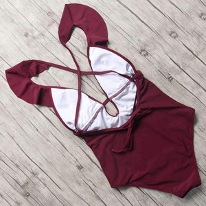 Planet Gates B1899WR / L Swimsuit Women Ruffle Solid Swimwear Sexy Bathing Suit Monokini Backless Swimming Bodysuit maillot de bain femme 2018