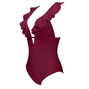 Planet Gates B1899WR / L Swimsuit Women Ruffle Solid Swimwear Sexy Bathing Suit Monokini Backless Swimming Bodysuit maillot de bain femme 2018