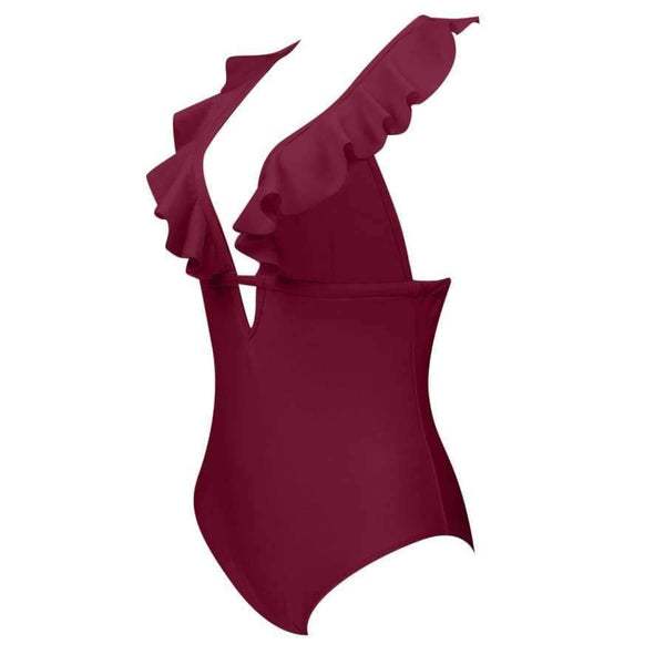 Planet Gates B1899WR / L Swimsuit Women Ruffle Solid Swimwear Sexy Bathing Suit Monokini Backless Swimming Bodysuit maillot de bain femme 2018