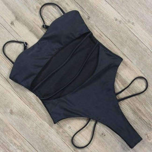 Planet Gates B1909BK / L Sexy One Piece Swimsuit 2018 Hollow Out Bandage Swimwear Women Solid Padded Bathing Suit Monokini Backless Bodysuits