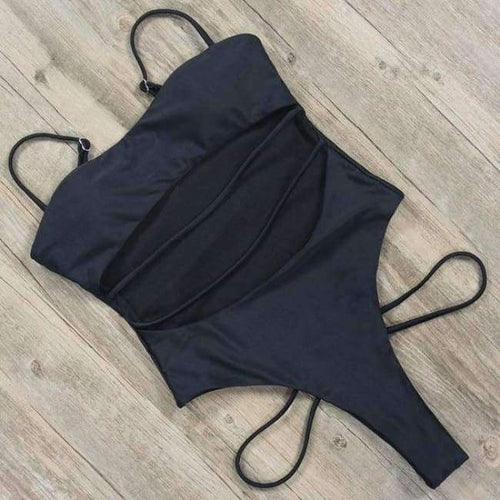 Planet Gates B1909BK / L Sexy One Piece Swimsuit 2018 Hollow Out Bandage Swimwear Women Solid Padded Bathing Suit Monokini Backless Bodysuits