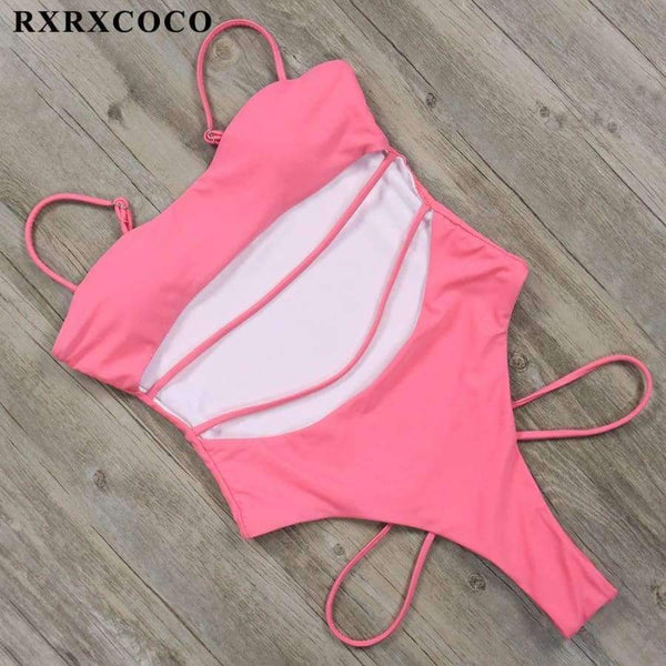 Planet Gates B1909BK / L Sexy One Piece Swimsuit 2018 Hollow Out Bandage Swimwear Women Solid Padded Bathing Suit Monokini Backless Bodysuits