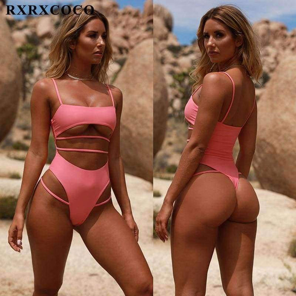 Planet Gates B1909BK / L Sexy One Piece Swimsuit 2018 Hollow Out Bandage Swimwear Women Solid Padded Bathing Suit Monokini Backless Bodysuits