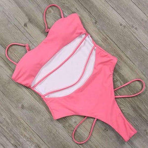 Planet Gates B1909PI / L Sexy One Piece Swimsuit 2018 Hollow Out Bandage Swimwear Women Solid Padded Bathing Suit Monokini Backless Bodysuits