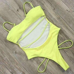 Planet Gates B1909YE / L Sexy One Piece Swimsuit 2018 Hollow Out Bandage Swimwear Women Solid Padded Bathing Suit Monokini Backless Bodysuits