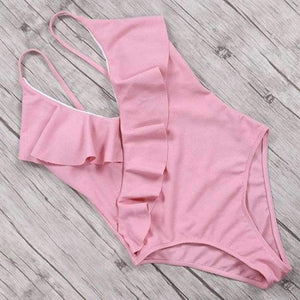 Planet Gates B1938PI / L Swimsuit Women Ruffle Solid Swimwear Sexy Bathing Suit Monokini Backless Swimming Bodysuit maillot de bain femme 2018