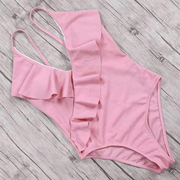 Planet Gates B1938PI / L Swimsuit Women Ruffle Solid Swimwear Sexy Bathing Suit Monokini Backless Swimming Bodysuit maillot de bain femme 2018