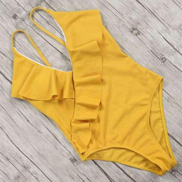 Planet Gates B1938YE / L Swimsuit Women Ruffle Solid Swimwear Sexy Bathing Suit Monokini Backless Swimming Bodysuit maillot de bain femme 2018