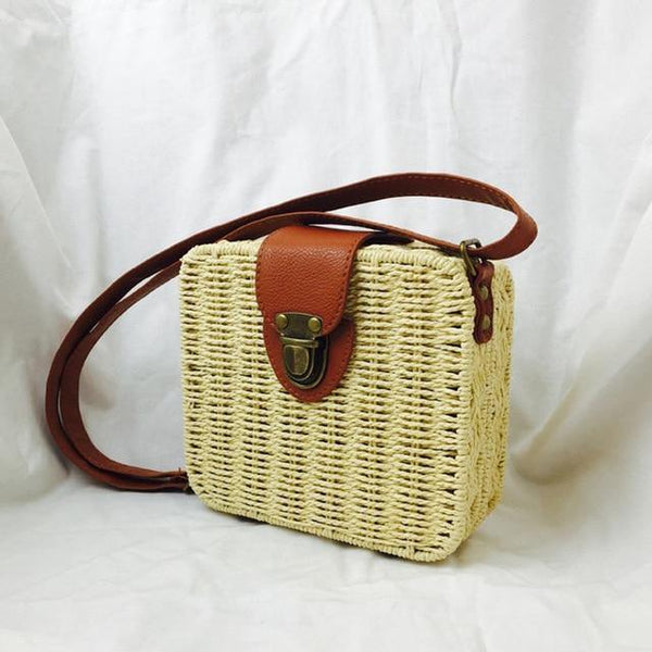 Planet Gates B357-Beige Style Straw Bag Handbags Women Summer Rattan Bag Handmade Woven Beach Circle Bohemia Handbag New Fashion