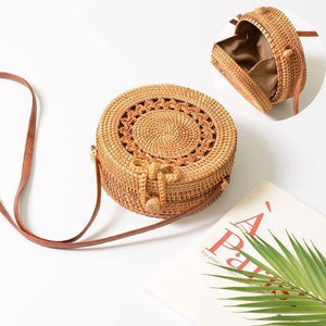 Planet Gates B366-HollowA Style Straw Bag Handbags Women Summer Rattan Bag Handmade Woven Beach Circle Bohemia Handbag New Fashion